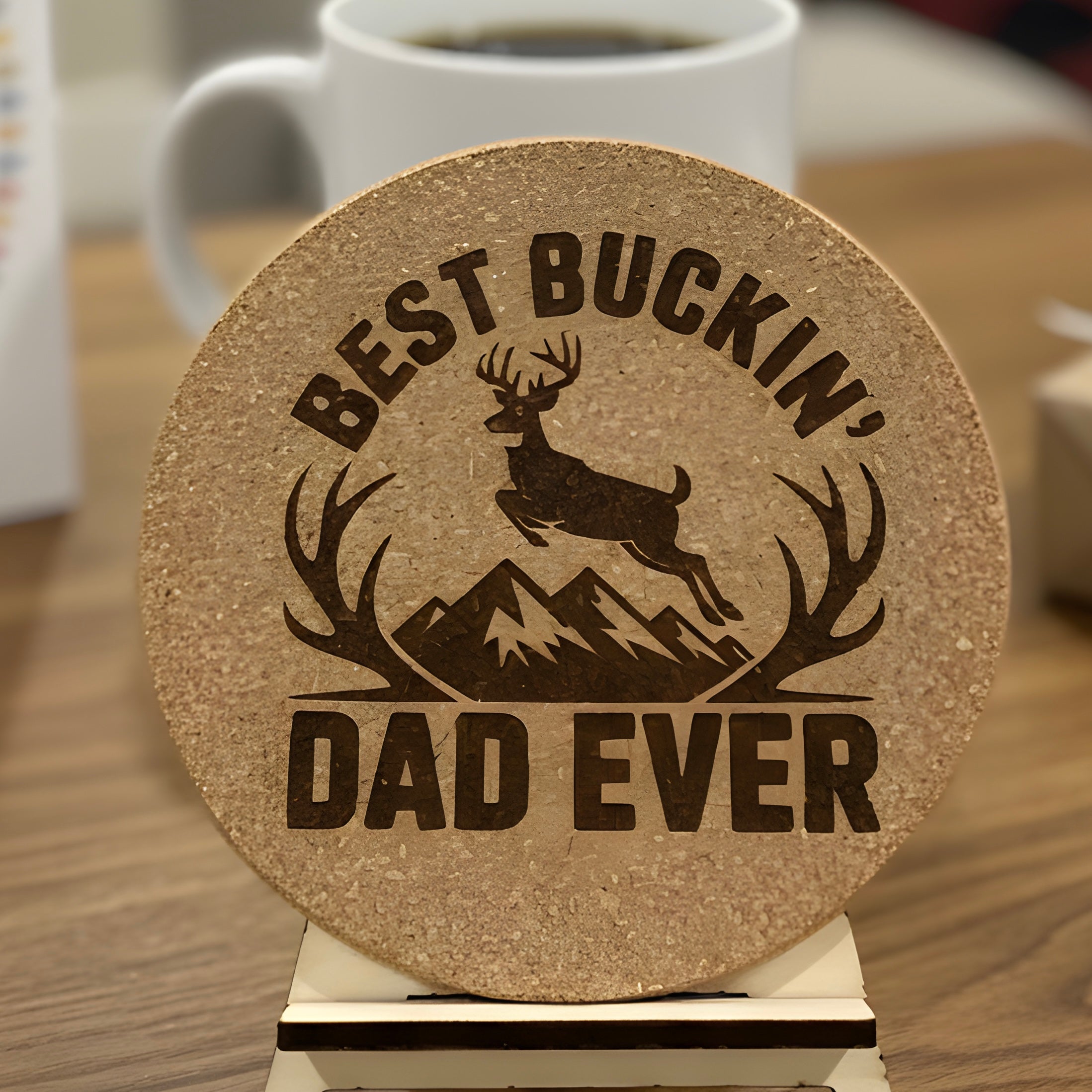 4 inch cork coaster – best buckin dad ever - dad theme
