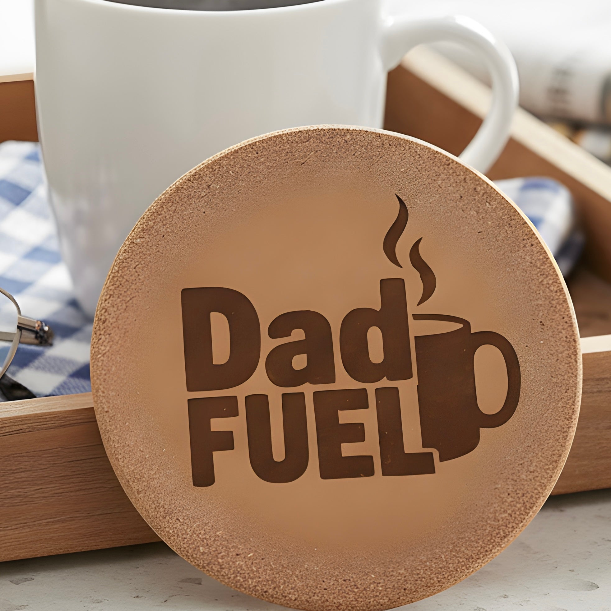 4 inch cork coaster – dad fuel - dad theme