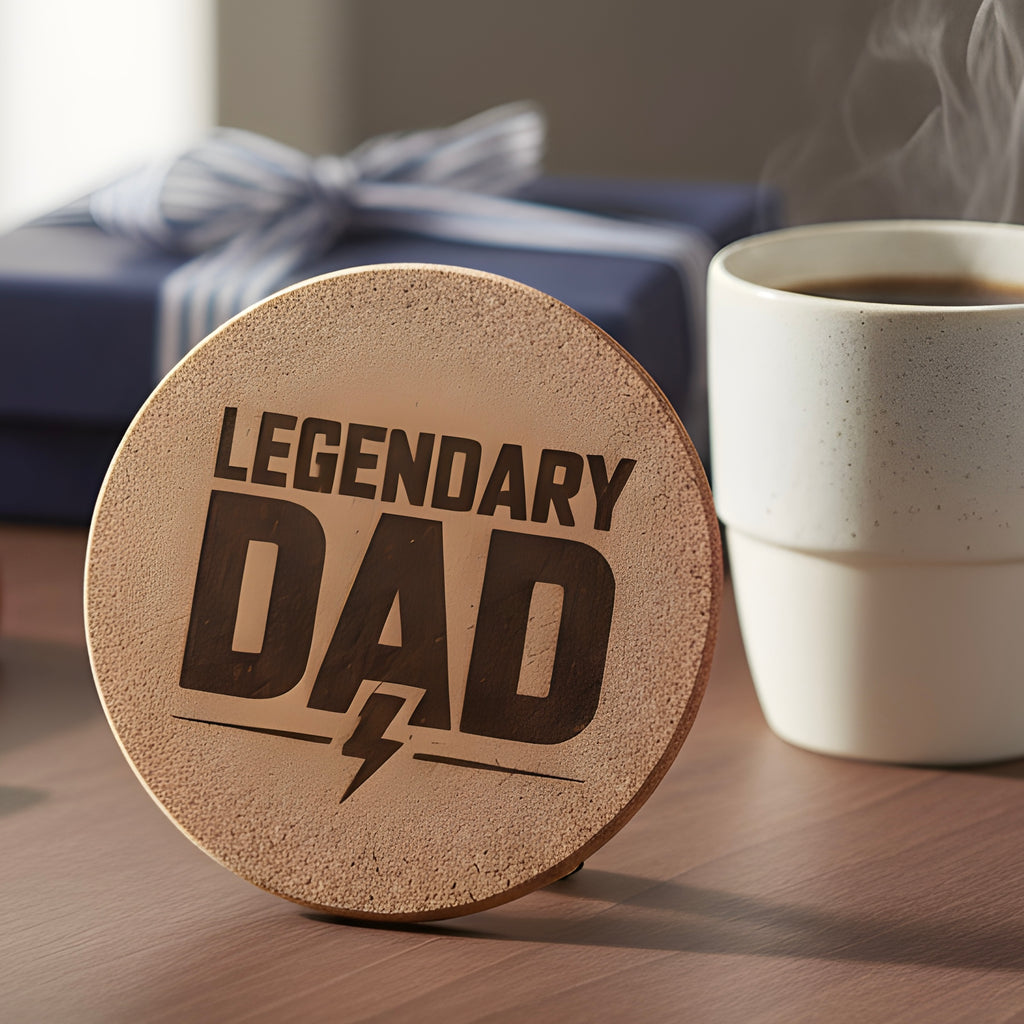 4 inch cork coaster – legendary dad - dad theme