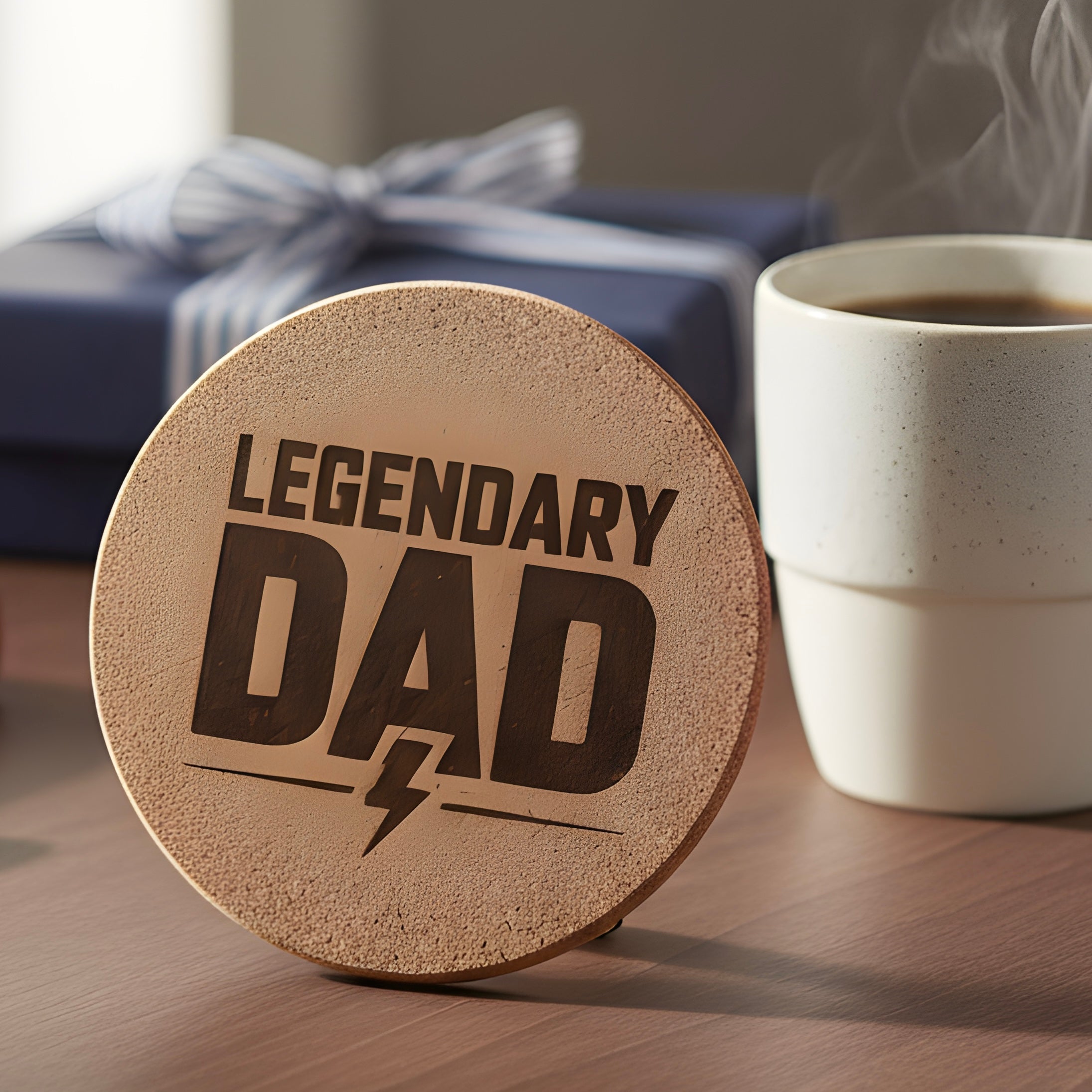 4 inch cork coaster – legendary dad - dad theme
