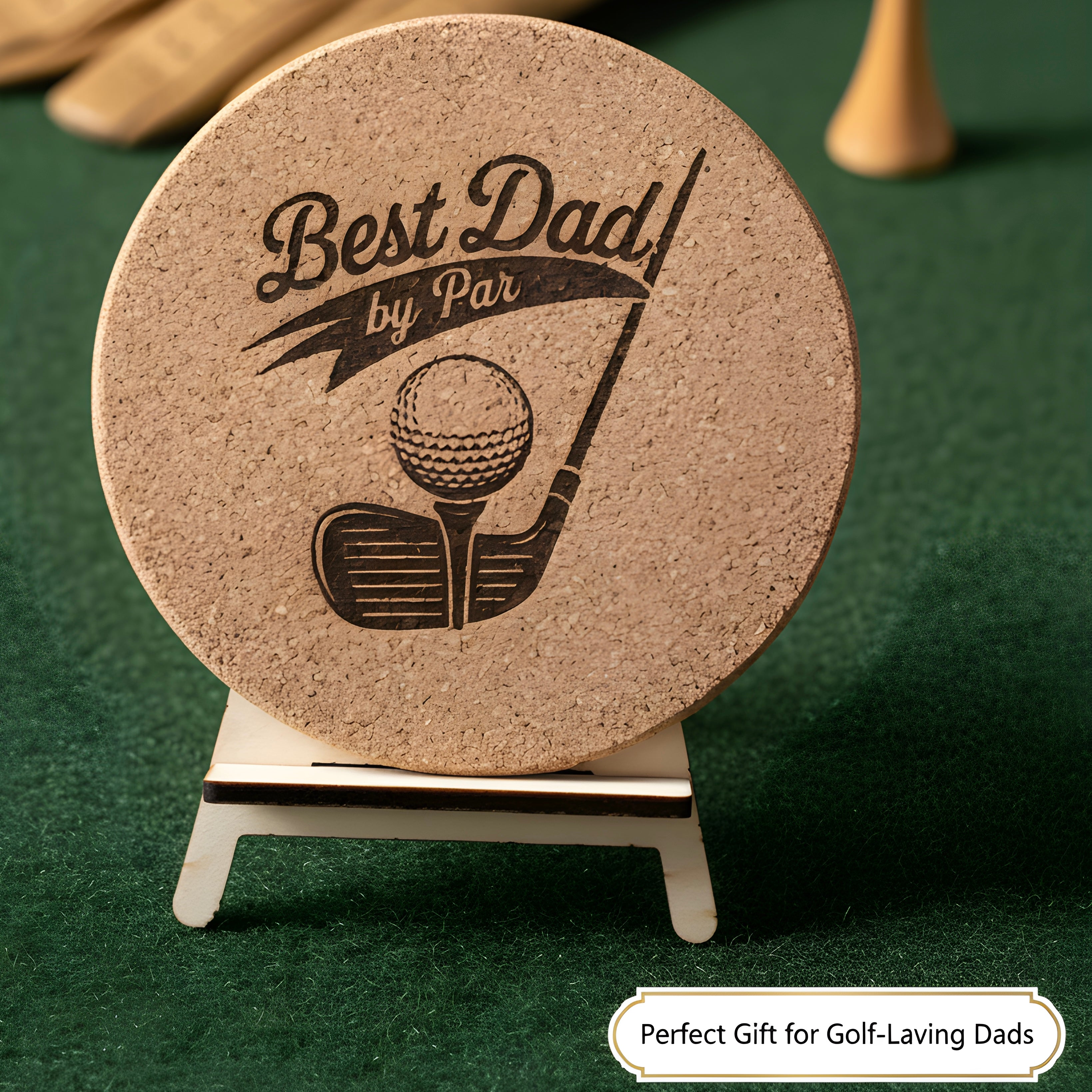 4 inch cork coaster – best dad by par - dad theme