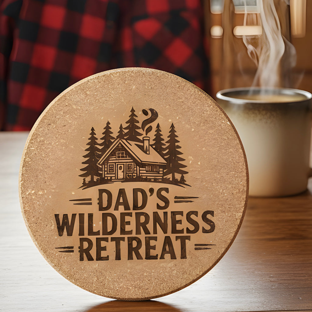 4 inch cork coaster – dad's wilderness retreat - dad theme