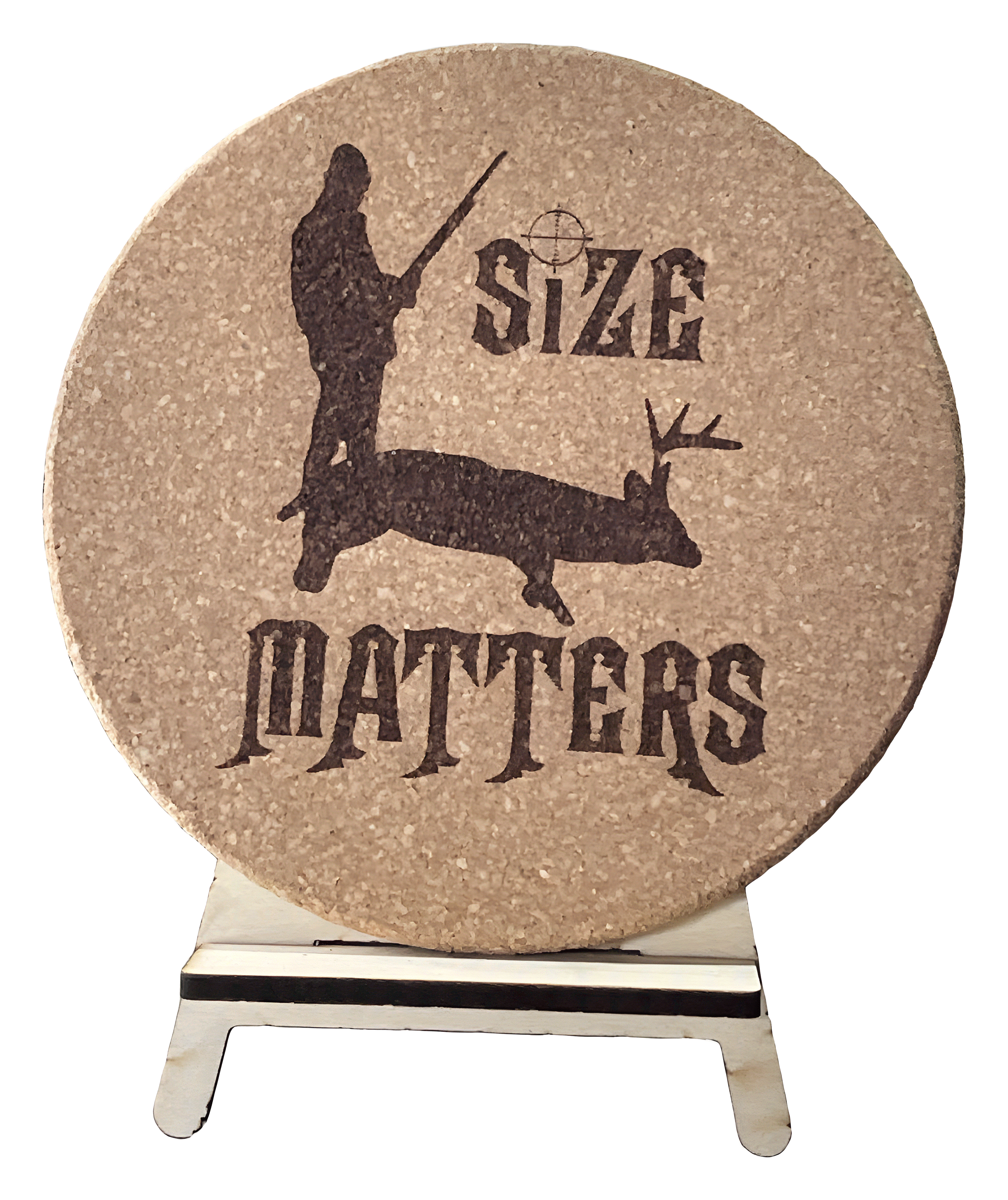 4 inch cork coaster – Size Matters - hunting theme