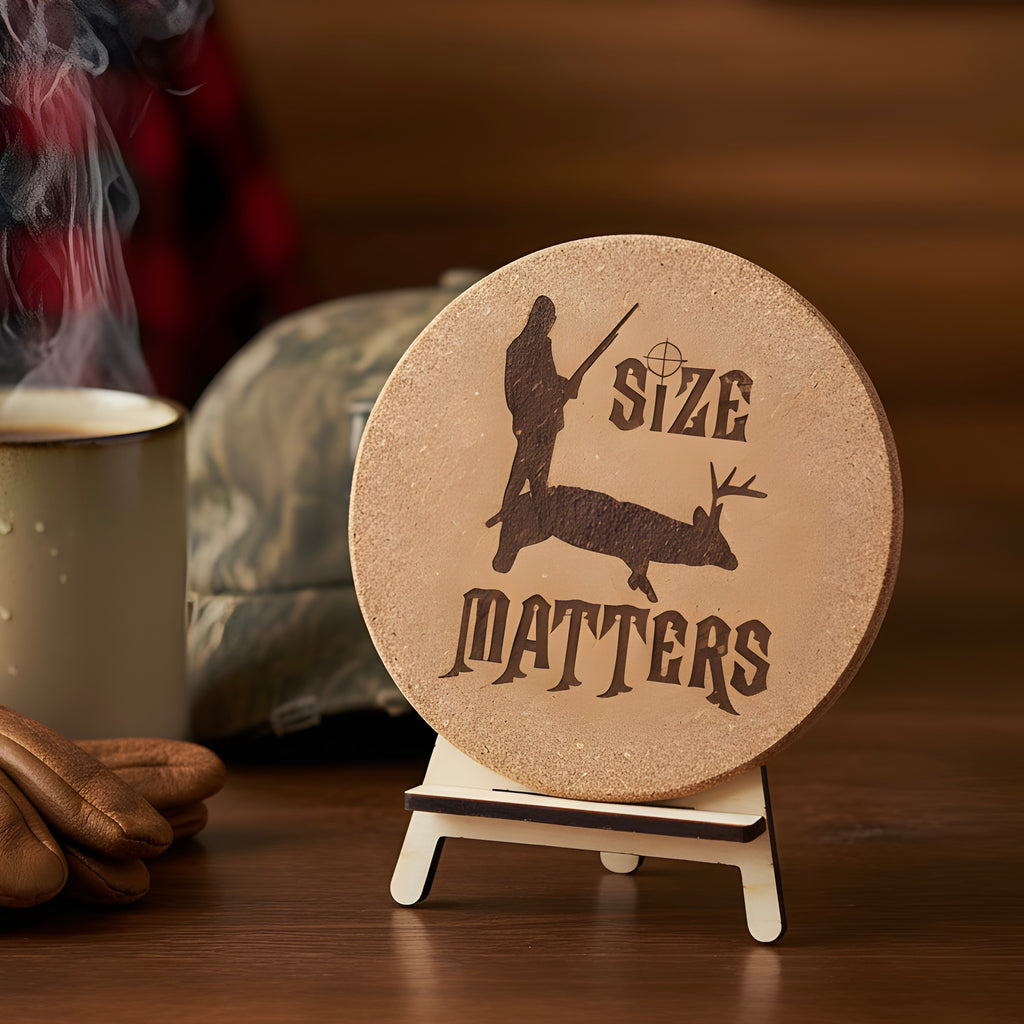 4 inch cork coaster – Size Matters - hunting theme