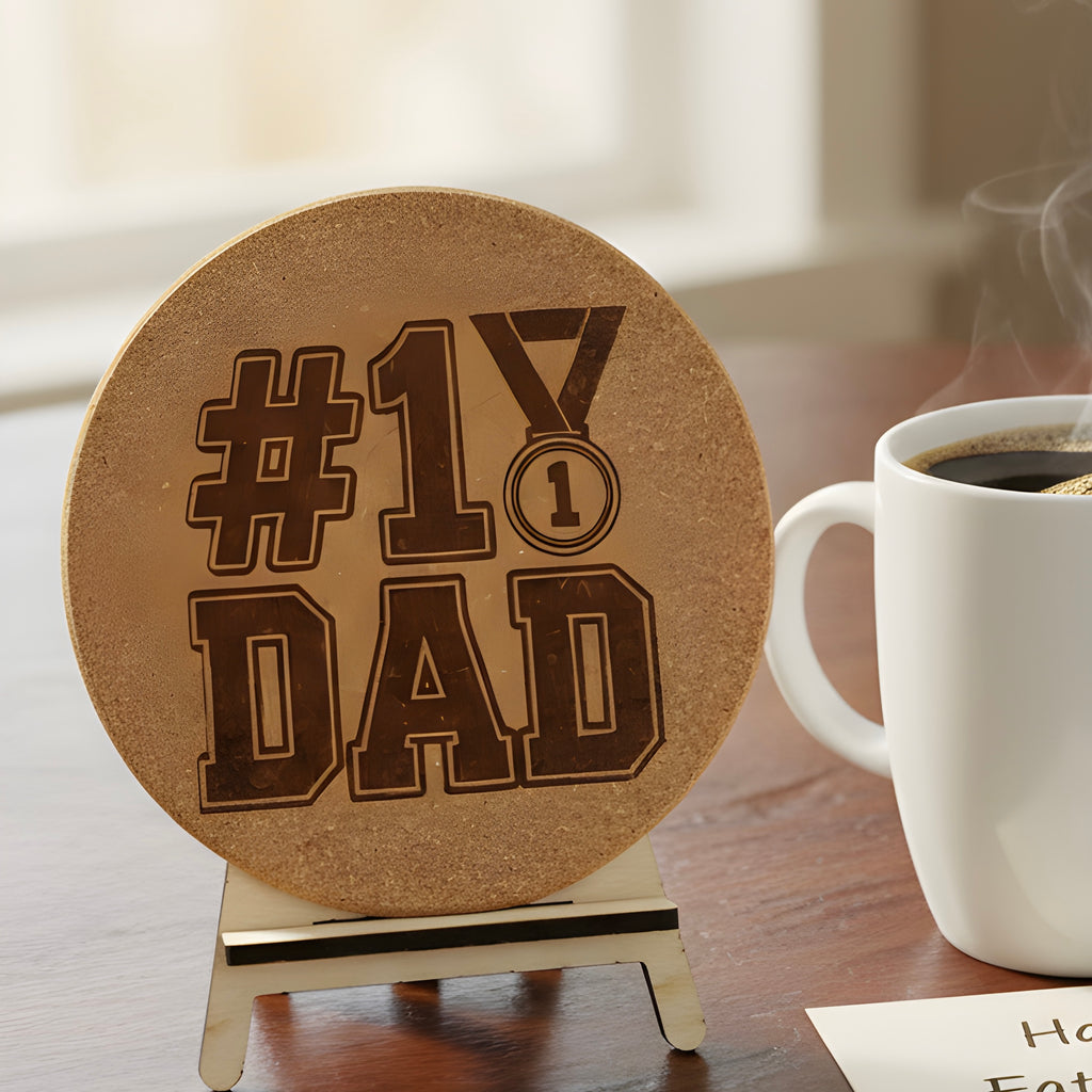 4 inch cork coaster – number one dad - dad theme