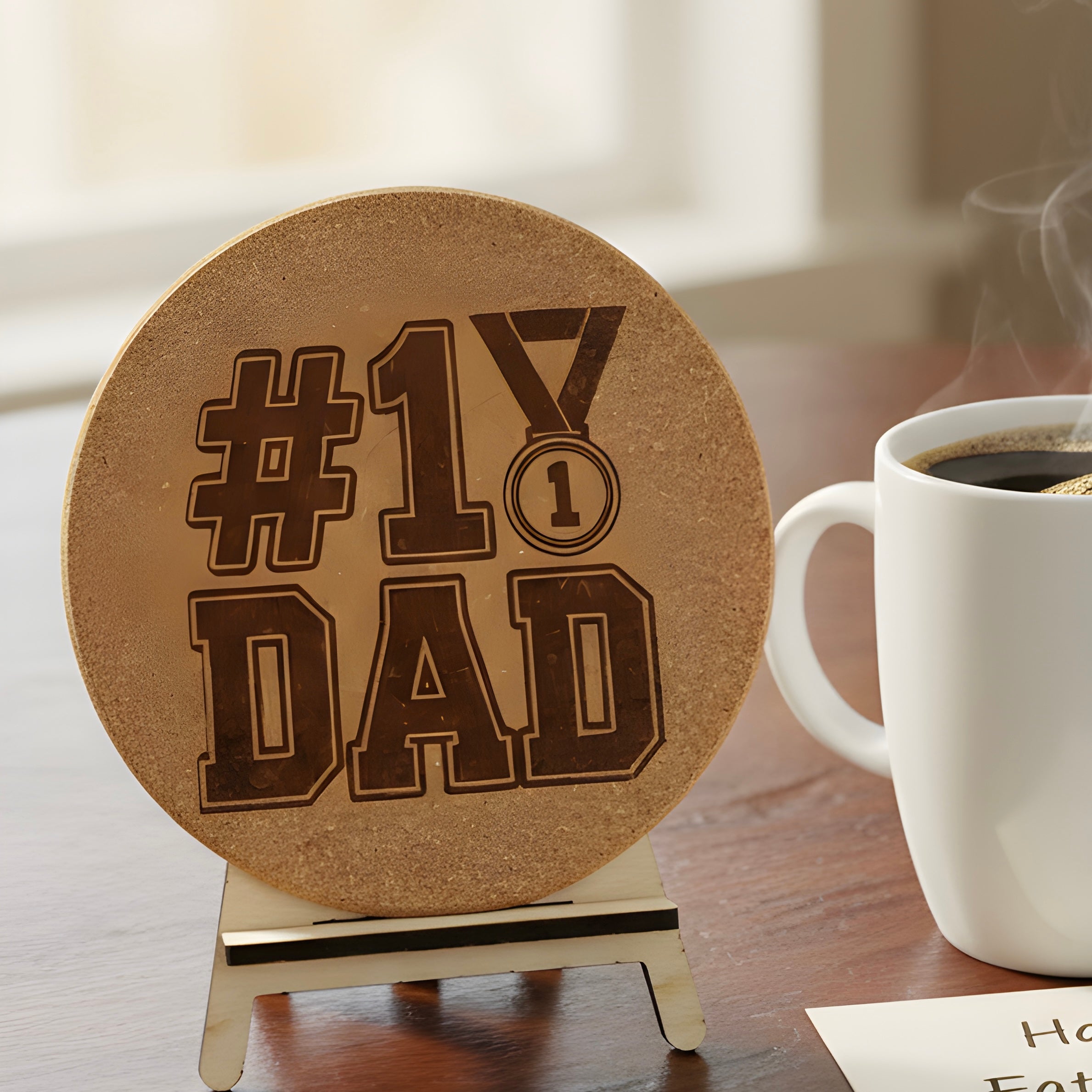 4 inch cork coaster – number one dad - dad theme