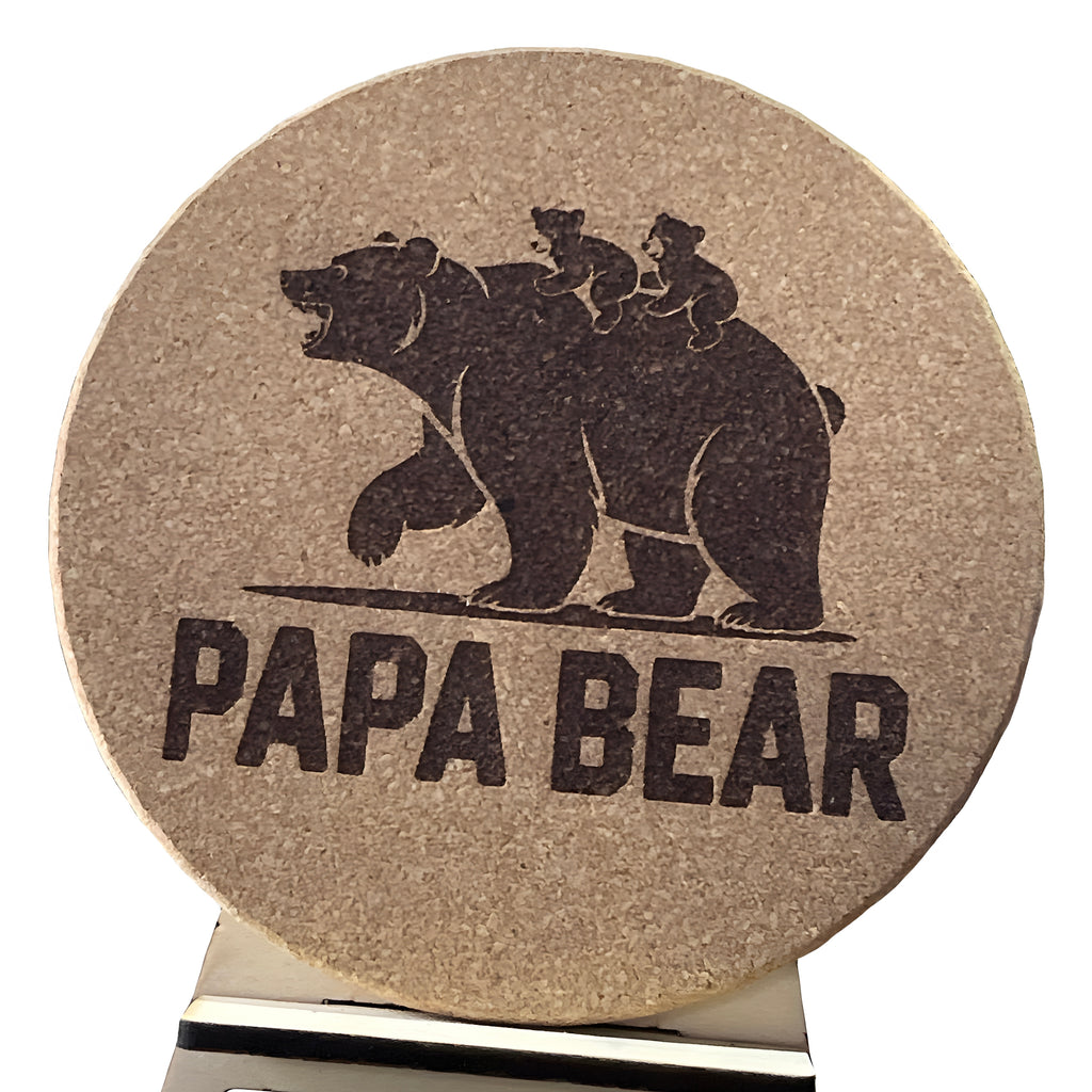 4 inch cork coaster – papa bear - dad theme