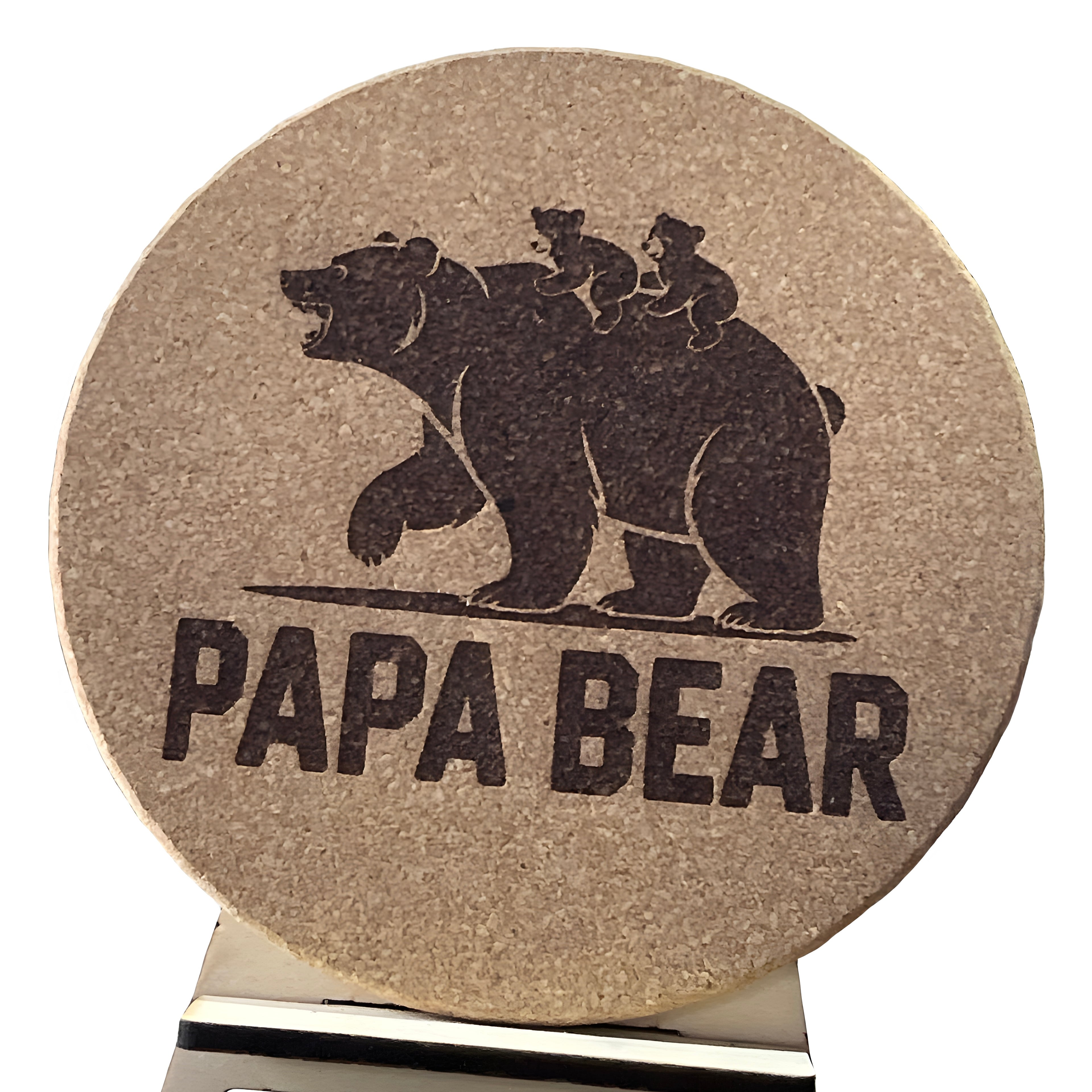4 inch cork coaster – papa bear - dad theme