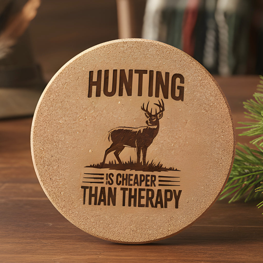 4 inch cork coaster – Hunting is cheaper than therapy - hunting theme
