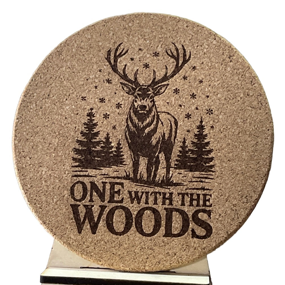 4 inch cork coaster – One with the woods - hunting theme