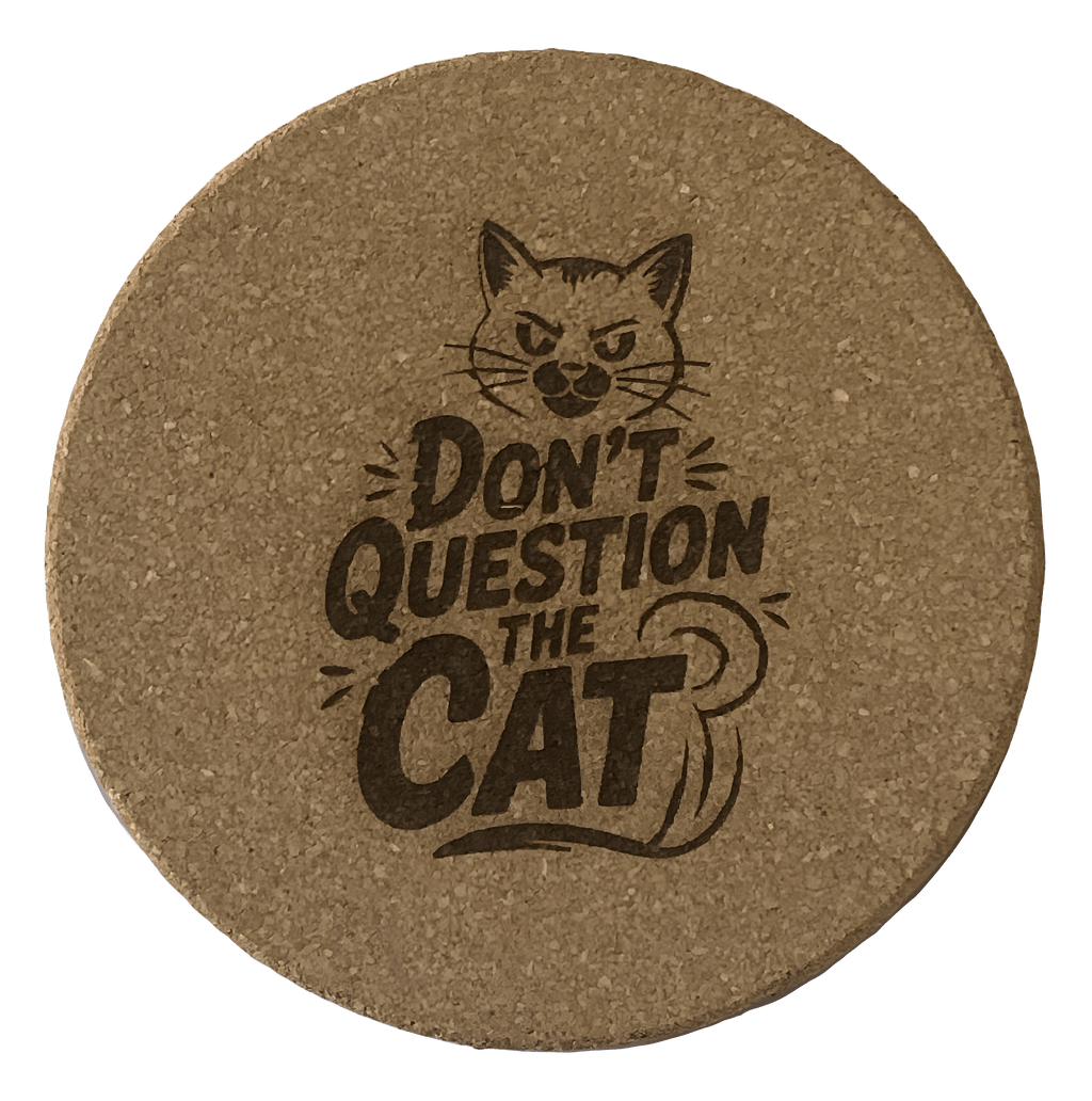 4 inch cork coaster – don't question the cat