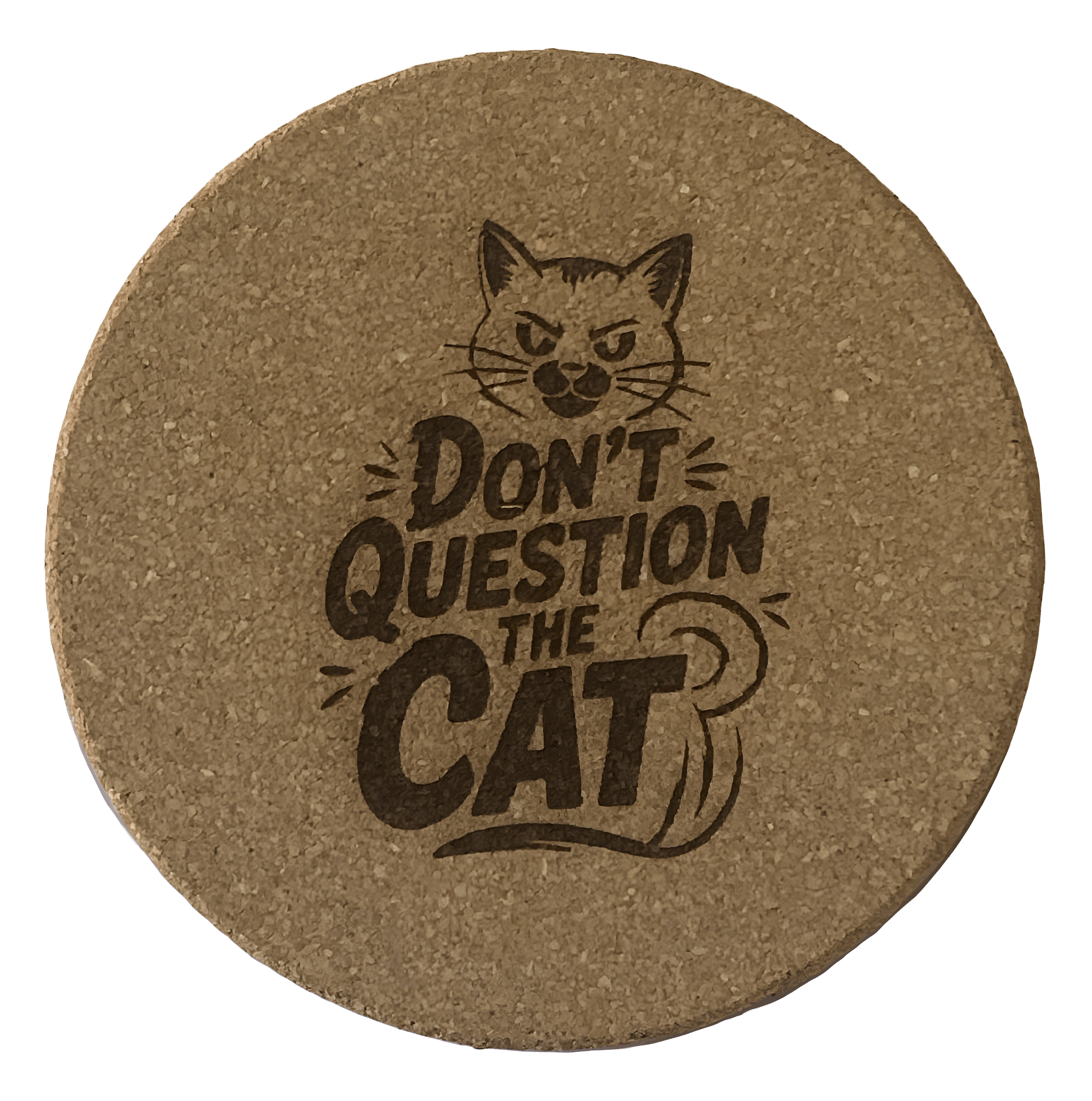 4 inch cork coaster – don't question the cat