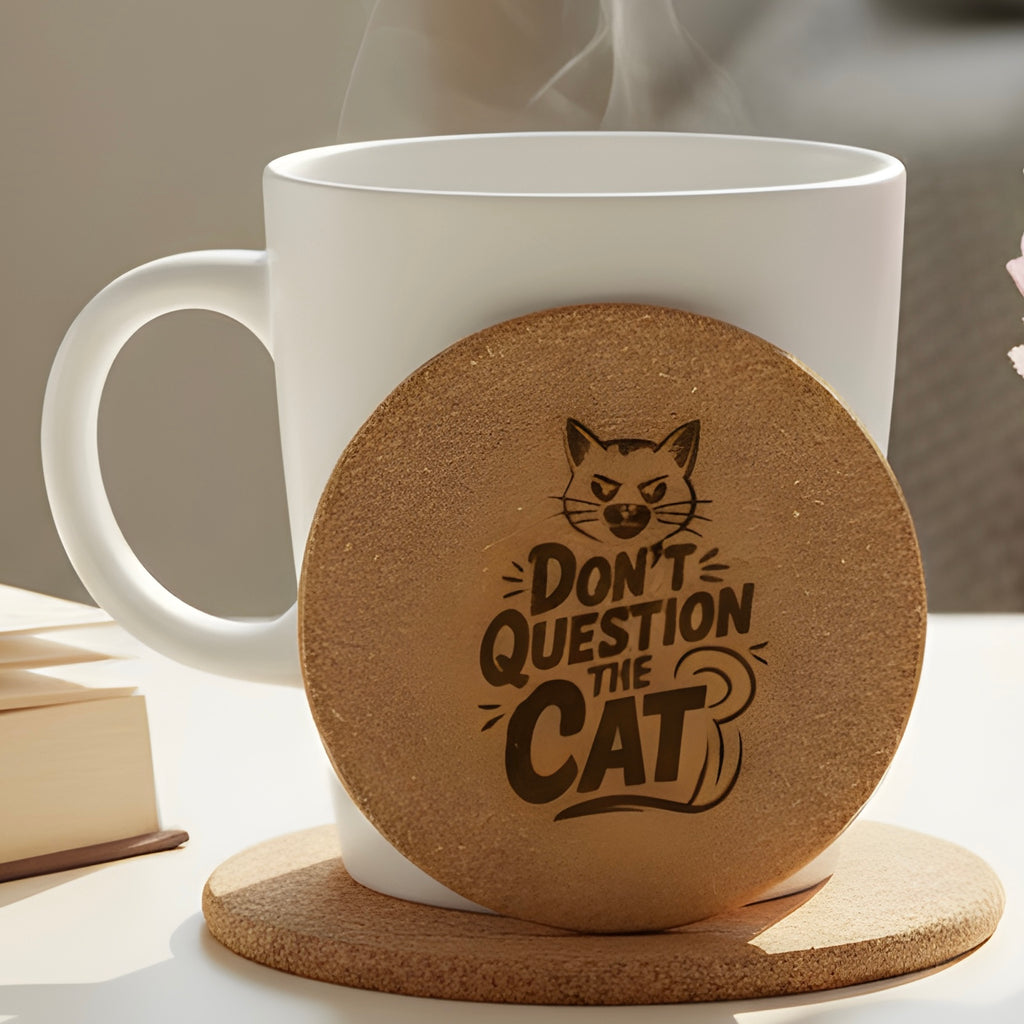 4 inch cork coaster – don't question the cat