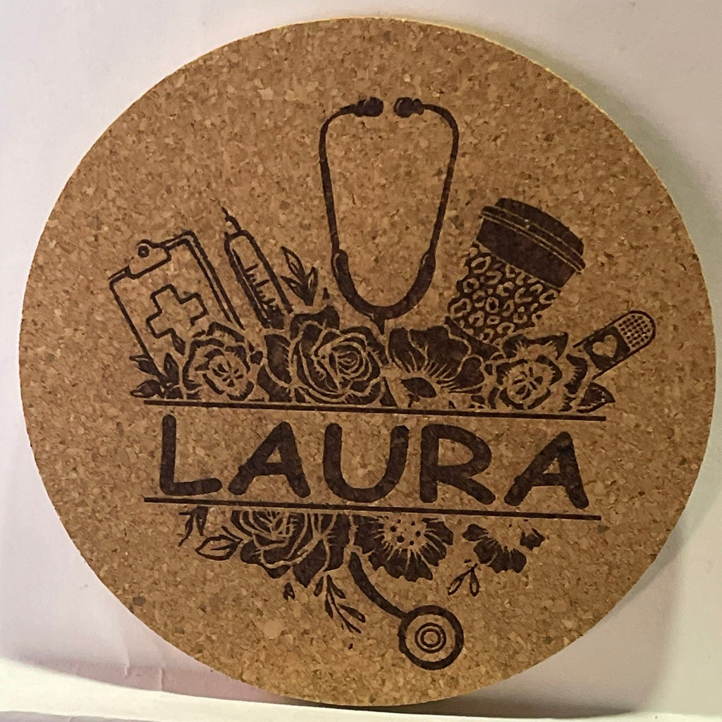 4 inch cork coaster – personalized medical theme - nurse theme