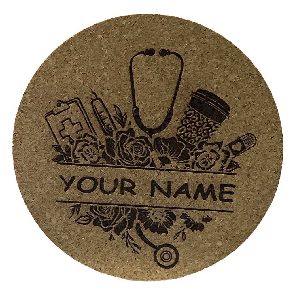 4 inch cork coaster – personalized medical theme - nurse theme