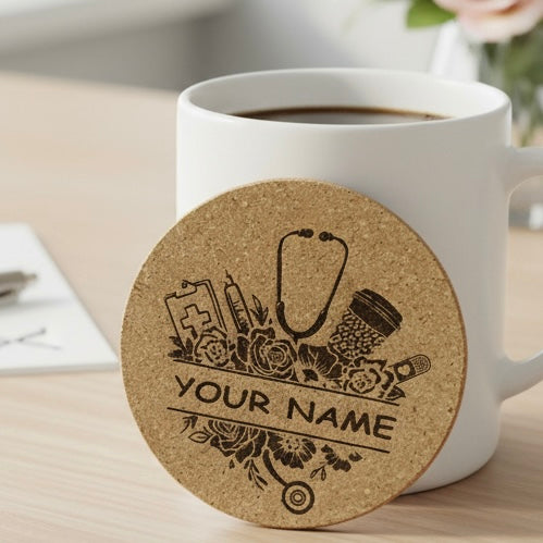4 inch cork coaster – personalized medical theme - nurse theme