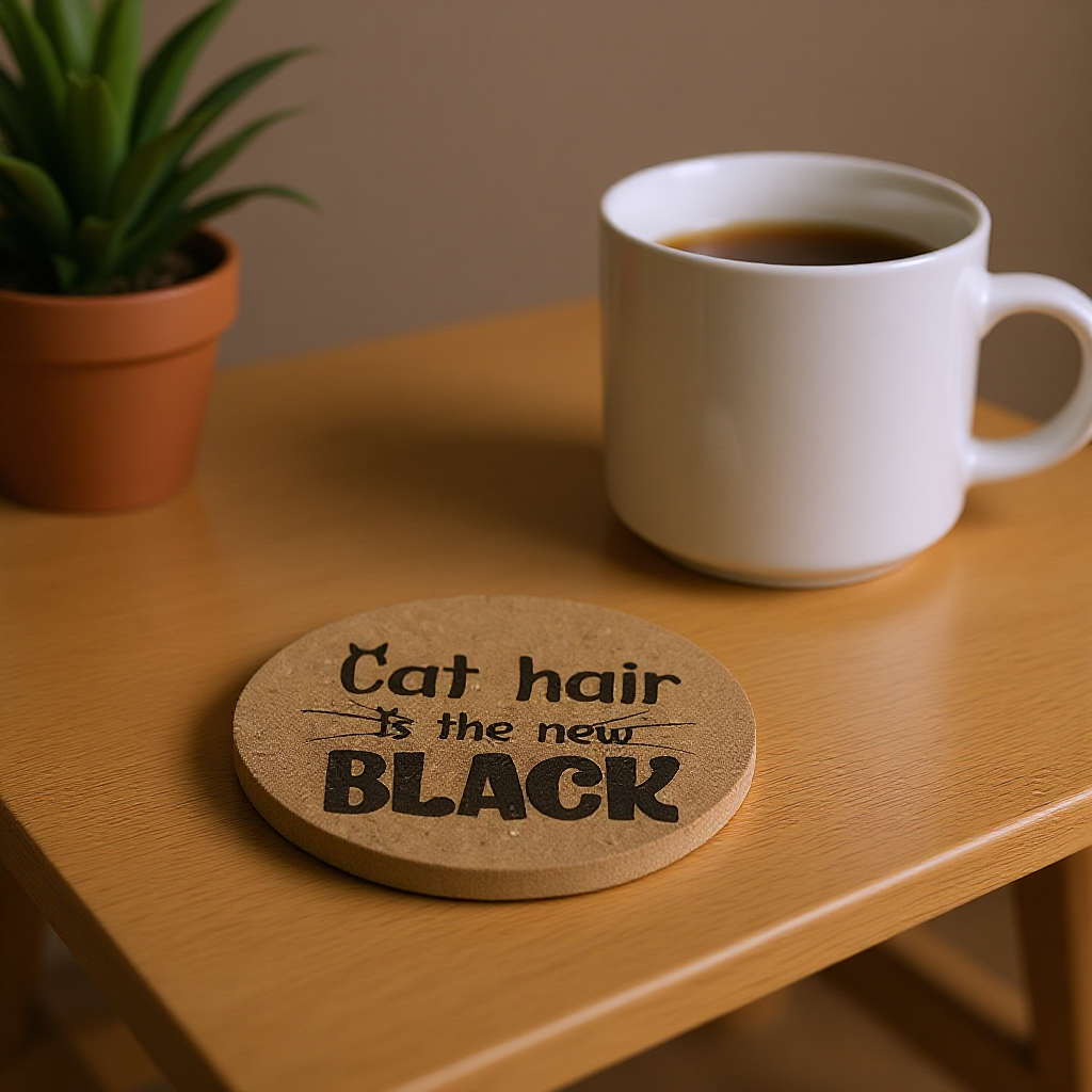 4 inch cork coaster – cat hair is the new black