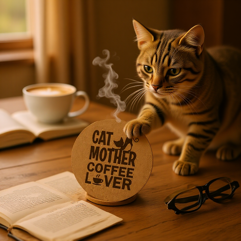 4 inch cork coaster – cat mother coffee lover - cat theme