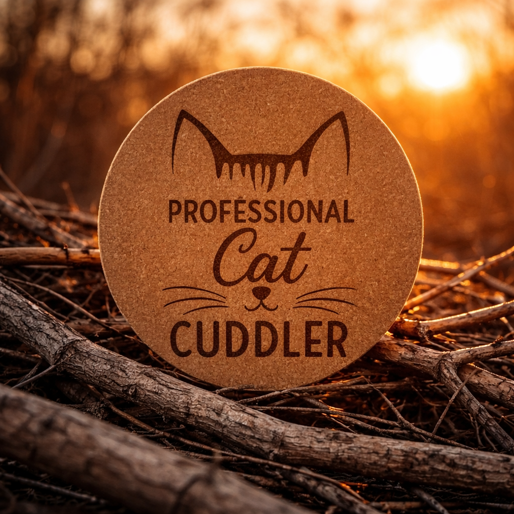 4 inch cork coaster – professional cat cuddler - cat theme