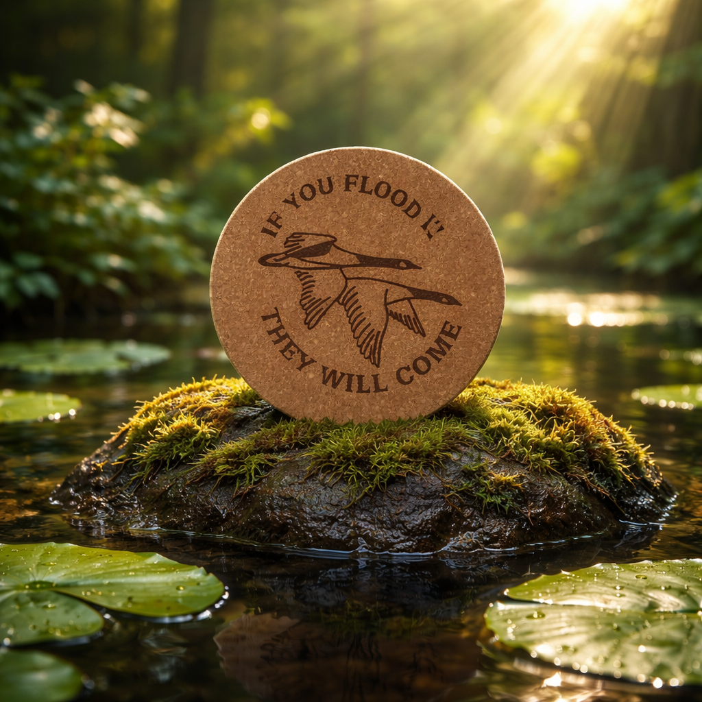 4 inch cork coaster – If you flood it they will come - hunting theme