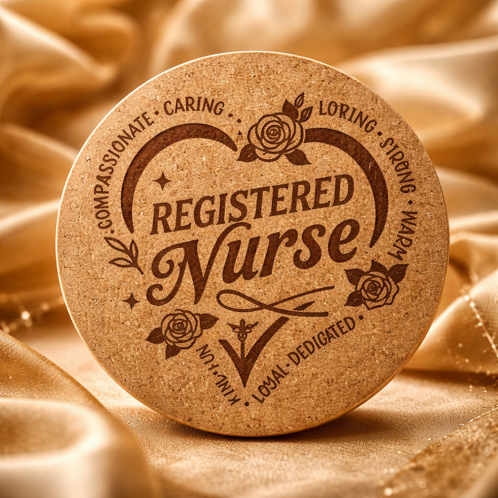 4 inch cork coaster – heart with motivational - nurse theme