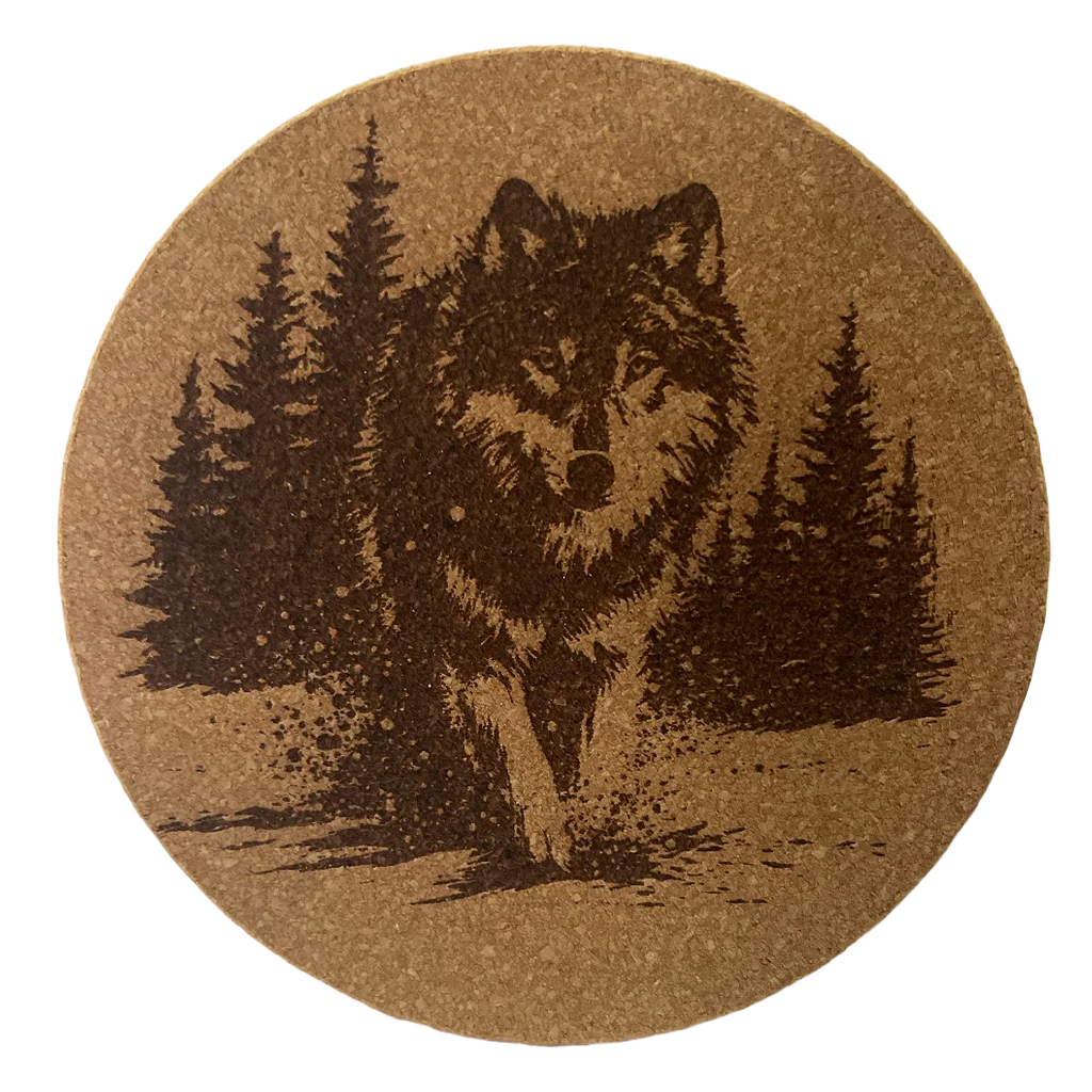 4 inch cork coaster – Wild Wolf 1 - Wolf theme