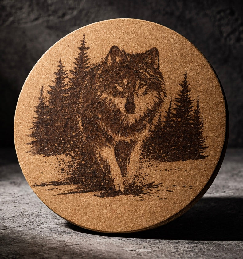4 inch cork coaster – Wild Wolf 1 - Wolf theme