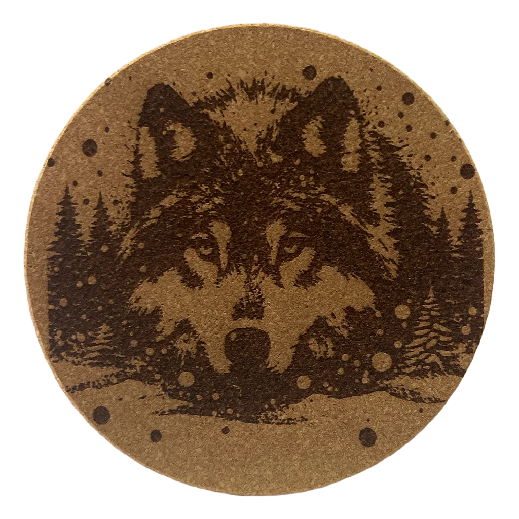 4 inch cork coaster – Wild Wolf 2 - wolf theme