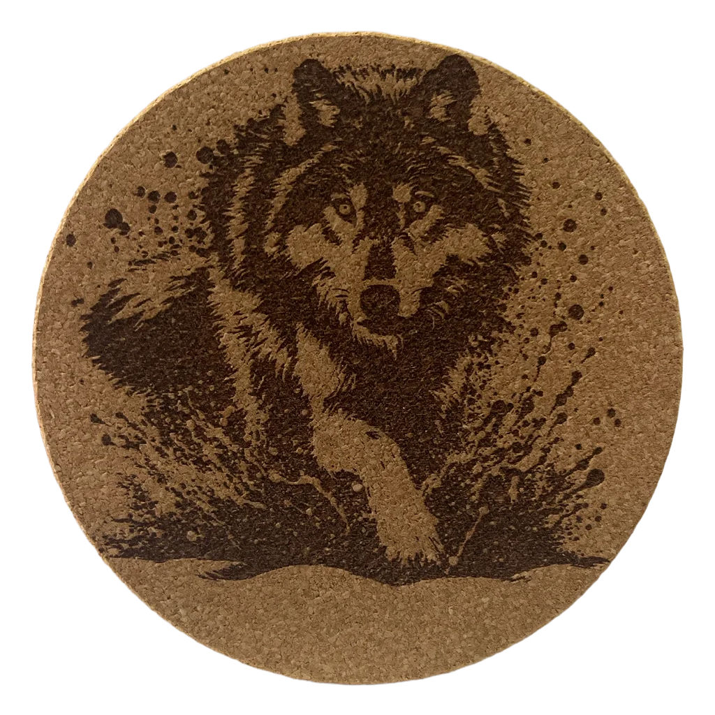 4 inch cork coaster – Wild Wolf 3 - wolf theme