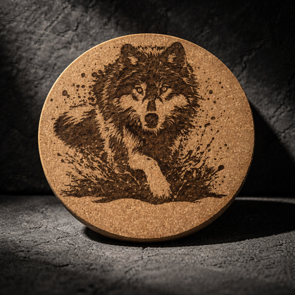 4 inch cork coaster – Wild Wolf 3 - wolf theme