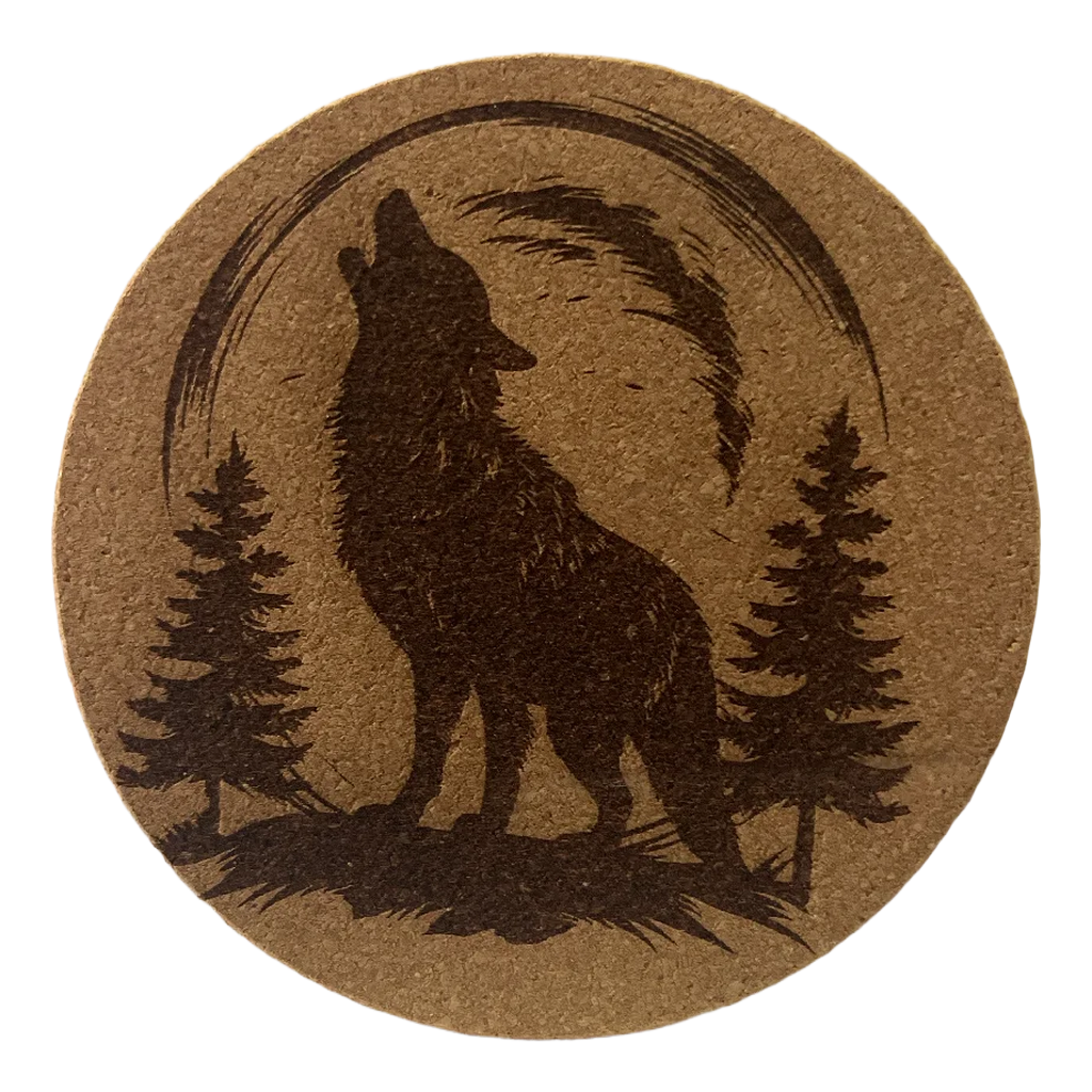 4 inch cork coaster – Wild Wolf 36 - wolf theme