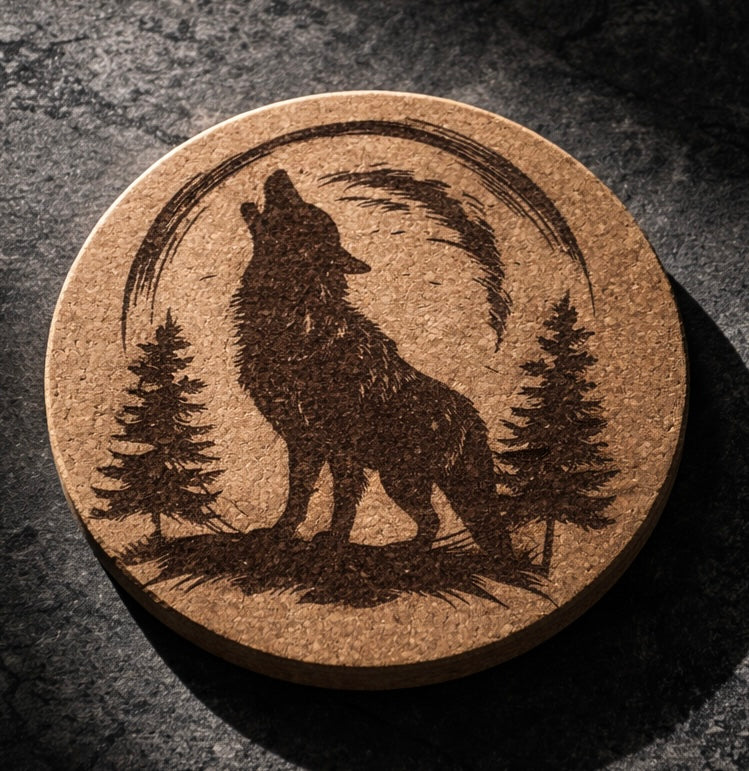 4 inch cork coaster – Wild Wolf 36 - wolf theme
