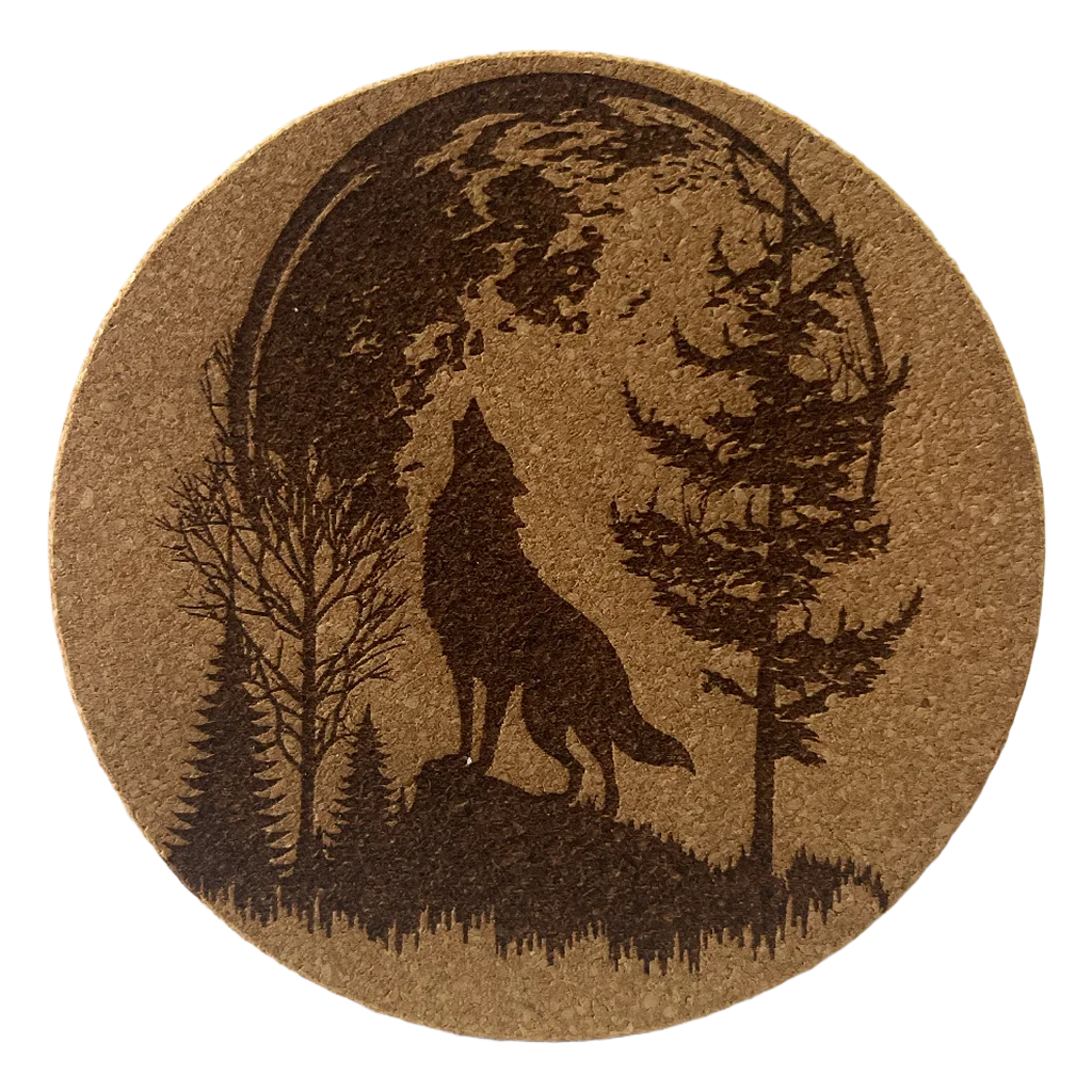 4 inch cork coaster – Wild Wolf 32 - wolf theme