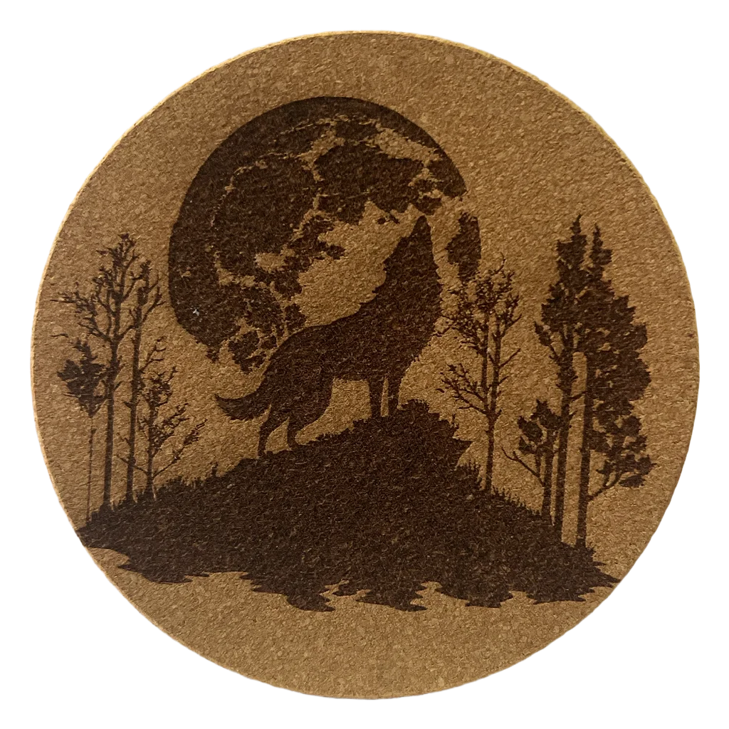 4 inch cork coaster – Wild Wolf 33 - wolf theme