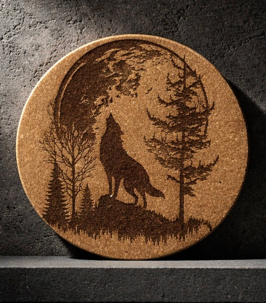 4 inch cork coaster – Wild Wolf 32 - wolf theme