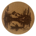4 inch cork coaster – Mountain Lake canoe surrounded by pine trees 39 - landscape theme