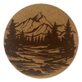 4 inch cork coaster – Mountain stream with pine trees 38 - landscape theme