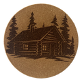 4 inch cork coaster – Log cabin among pine trees 31 - landscape theme