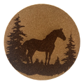 4 inch cork coaster –Horse among pine trees 50  - landscape theme