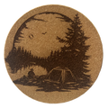 4 inch cork coaster –Tent by lake in mountains 93  - landscape theme