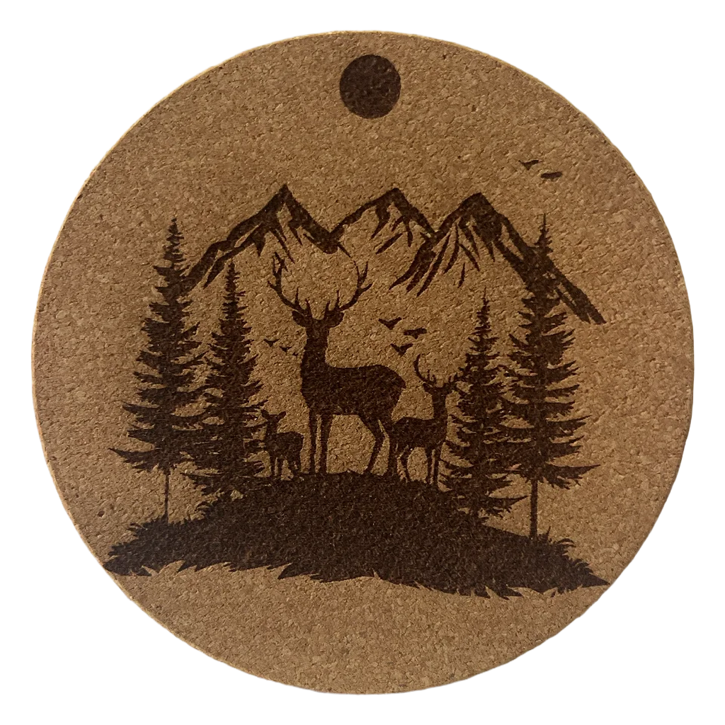 4 inch cork coaster – Forest landscape with deer 6  - landscape theme