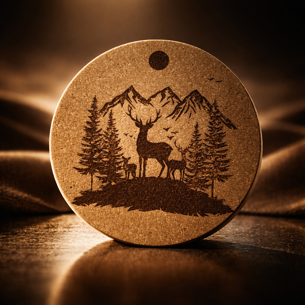 4 inch cork coaster – Forest landscape with deer 6  - landscape theme