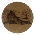 4 inch cork coaster – Rustic snowbound barn 31 - landscape theme