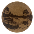 4 inch cork coaster – Pondside reading 4 - landscape theme
