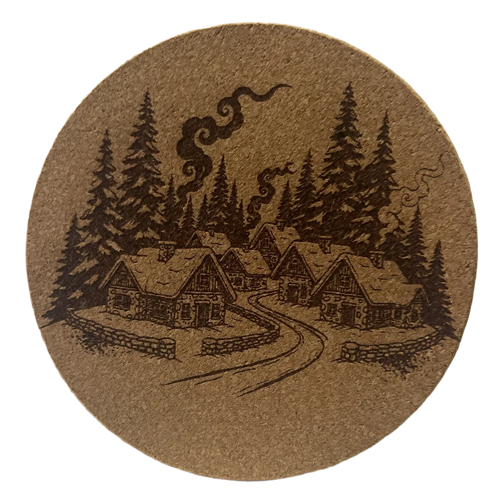 4 inch cork coaster – Alpine cottage cluster 53 - landscape theme