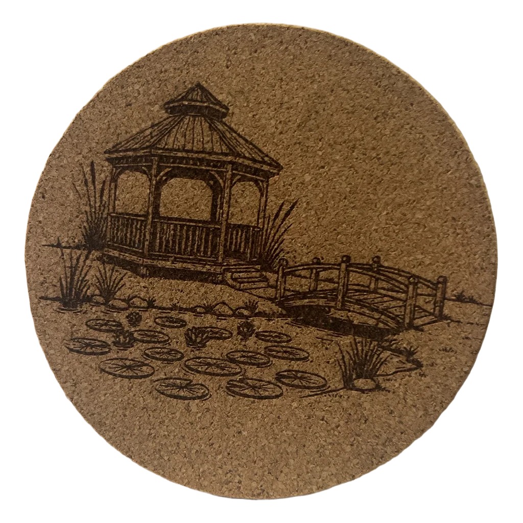 4 inch cork coaster – Gazebo by lily pond 55 - landscape theme