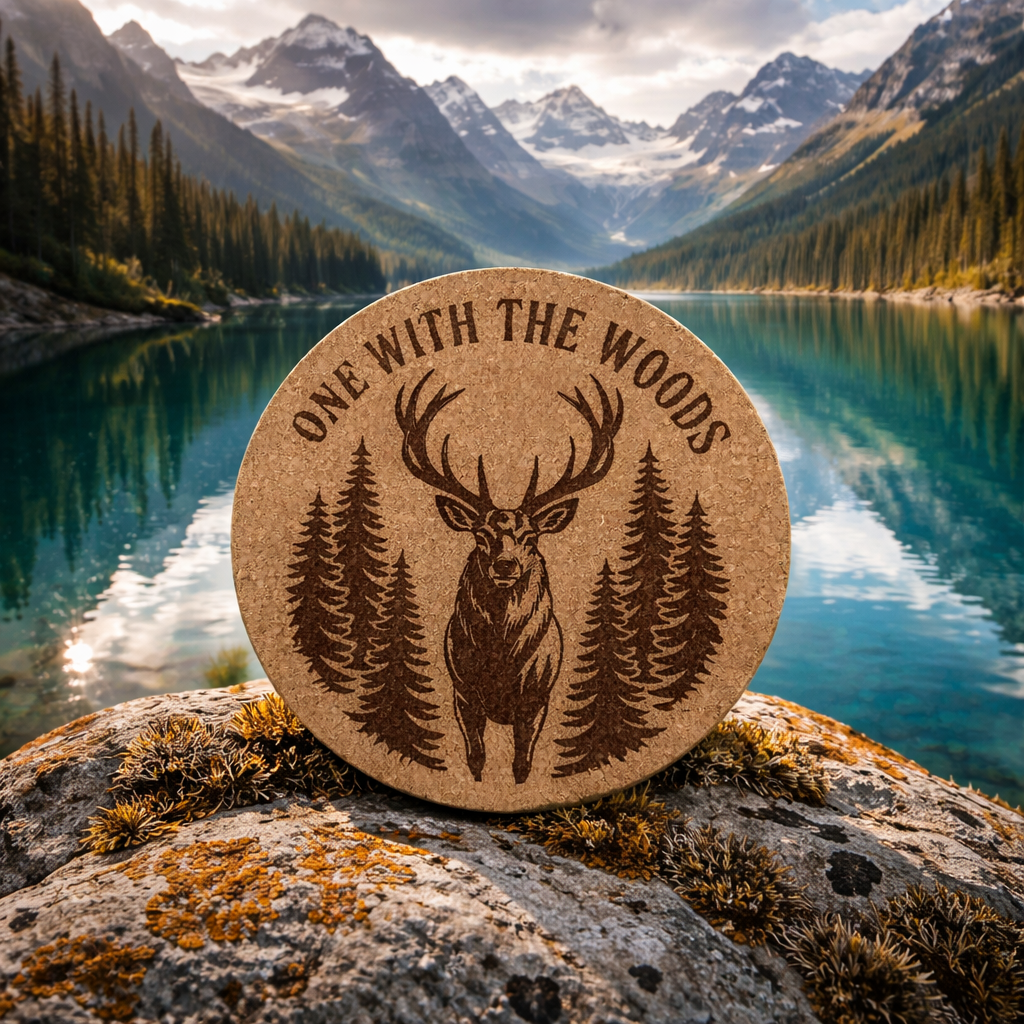 4 inch cork coaster – One with the woods 2 - hunting theme