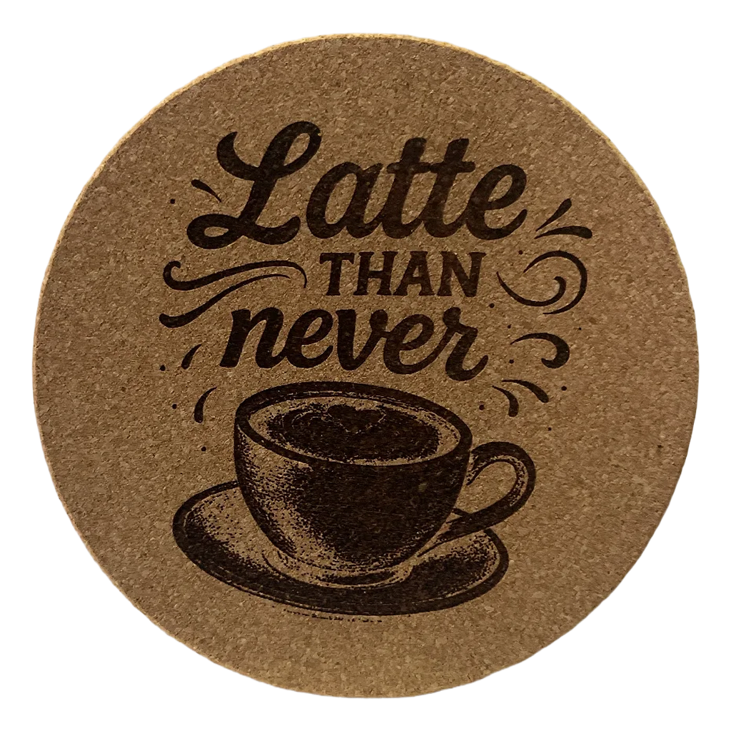 4 Inch Cork Coaster – Latte Than Never – Funny Coffee Gift – Coffee Lover Coaster