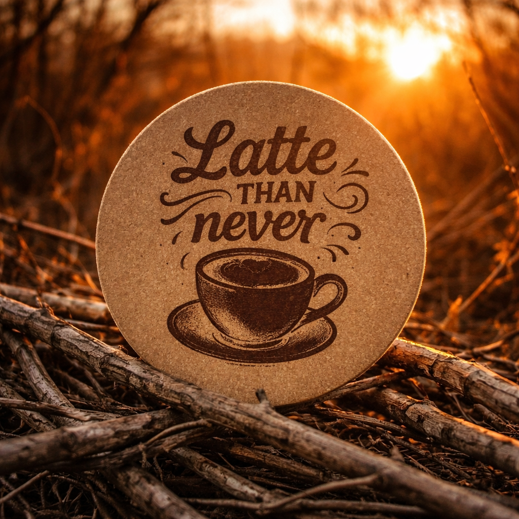 4 Inch Cork Coaster – Latte Than Never – Funny Coffee Gift – Coffee Lover Coaster