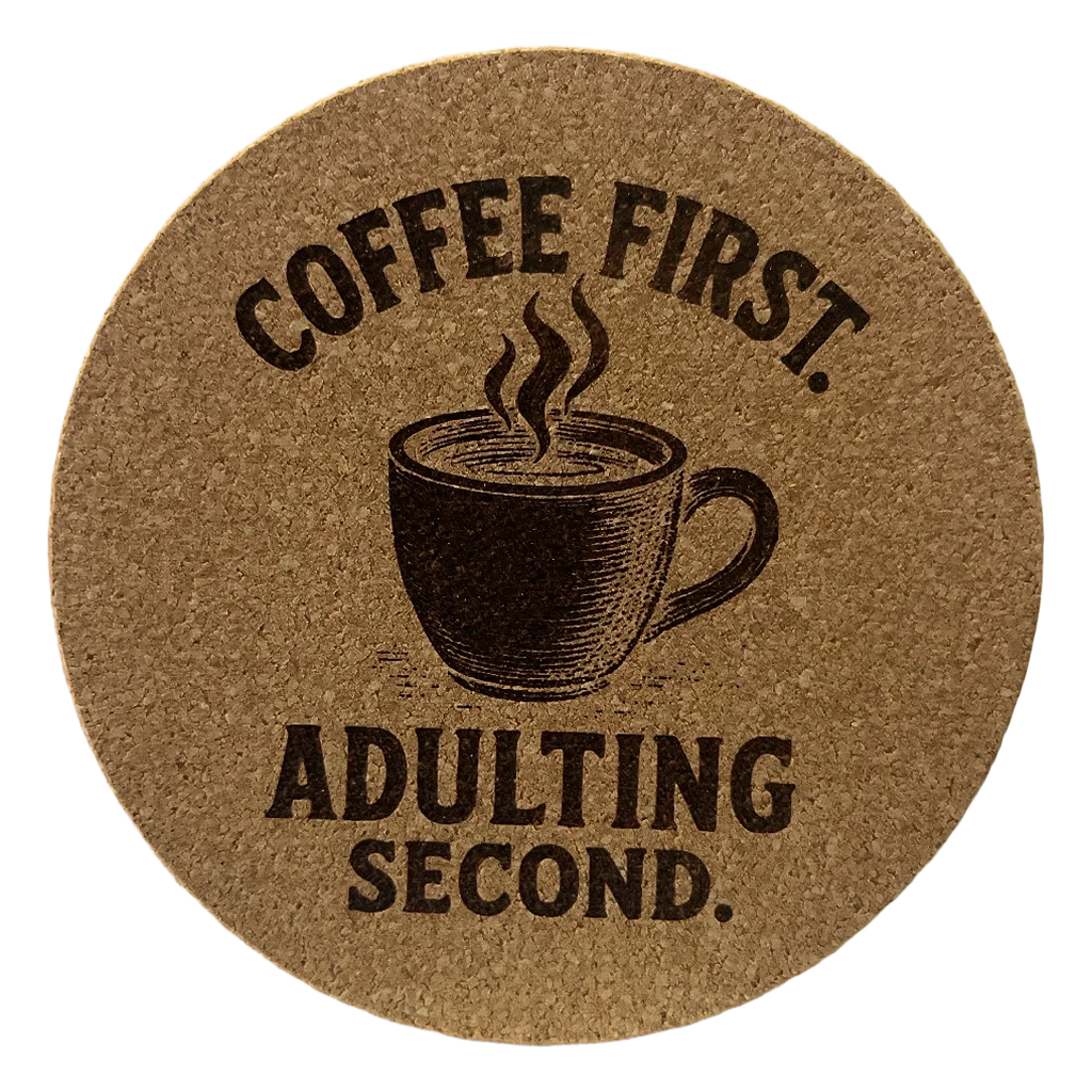 4 Inch Cork Coaster – Coffee First Adulting Second – Funny Coffee Gift – Coffee Lover Coaster